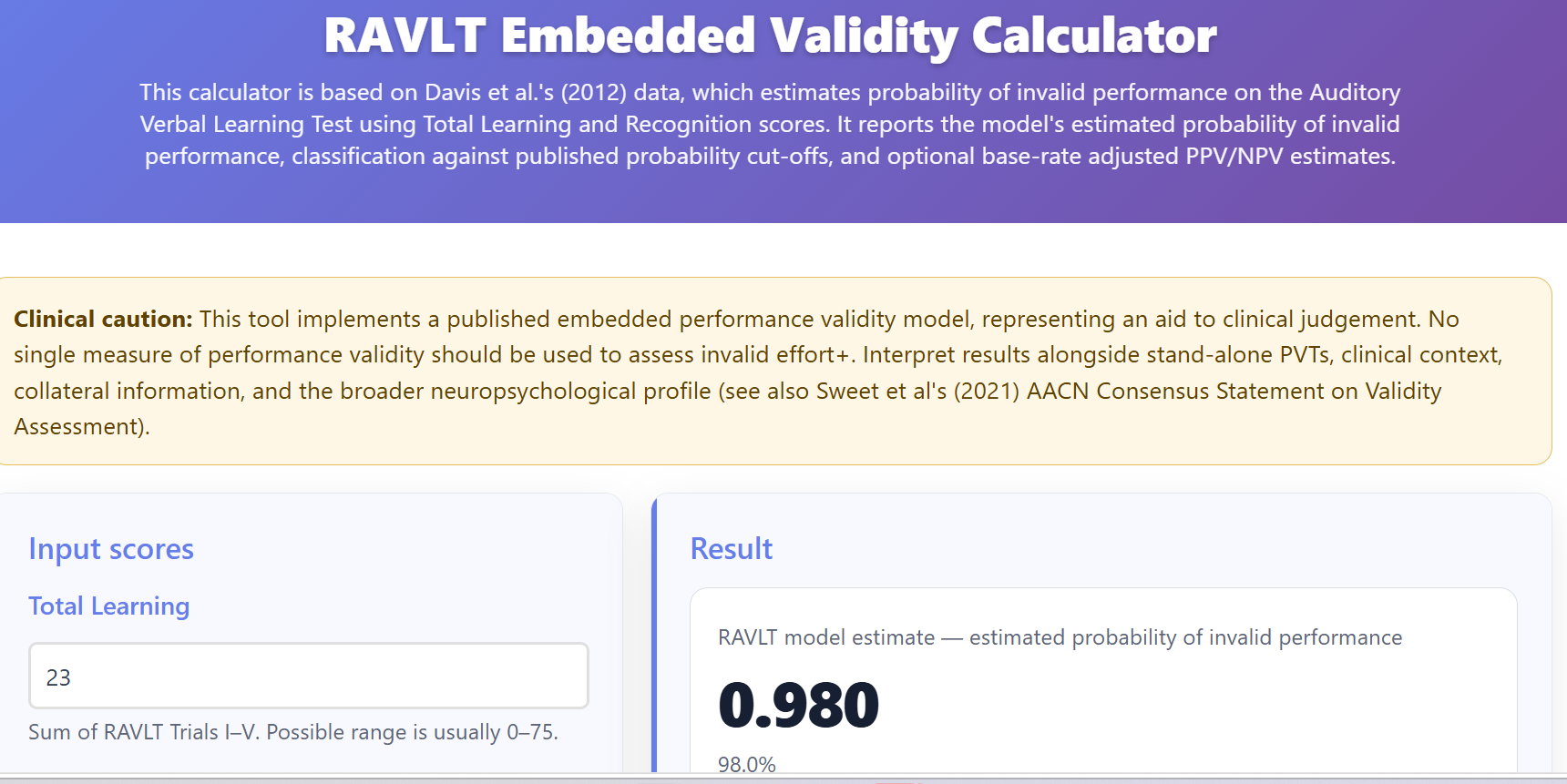 RAVLT Validity Tester