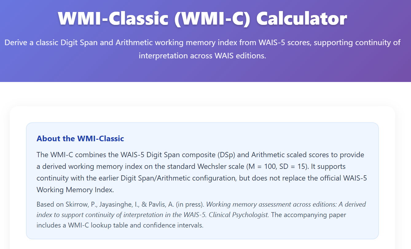 Working Memory Index- Classic for WAIS-5