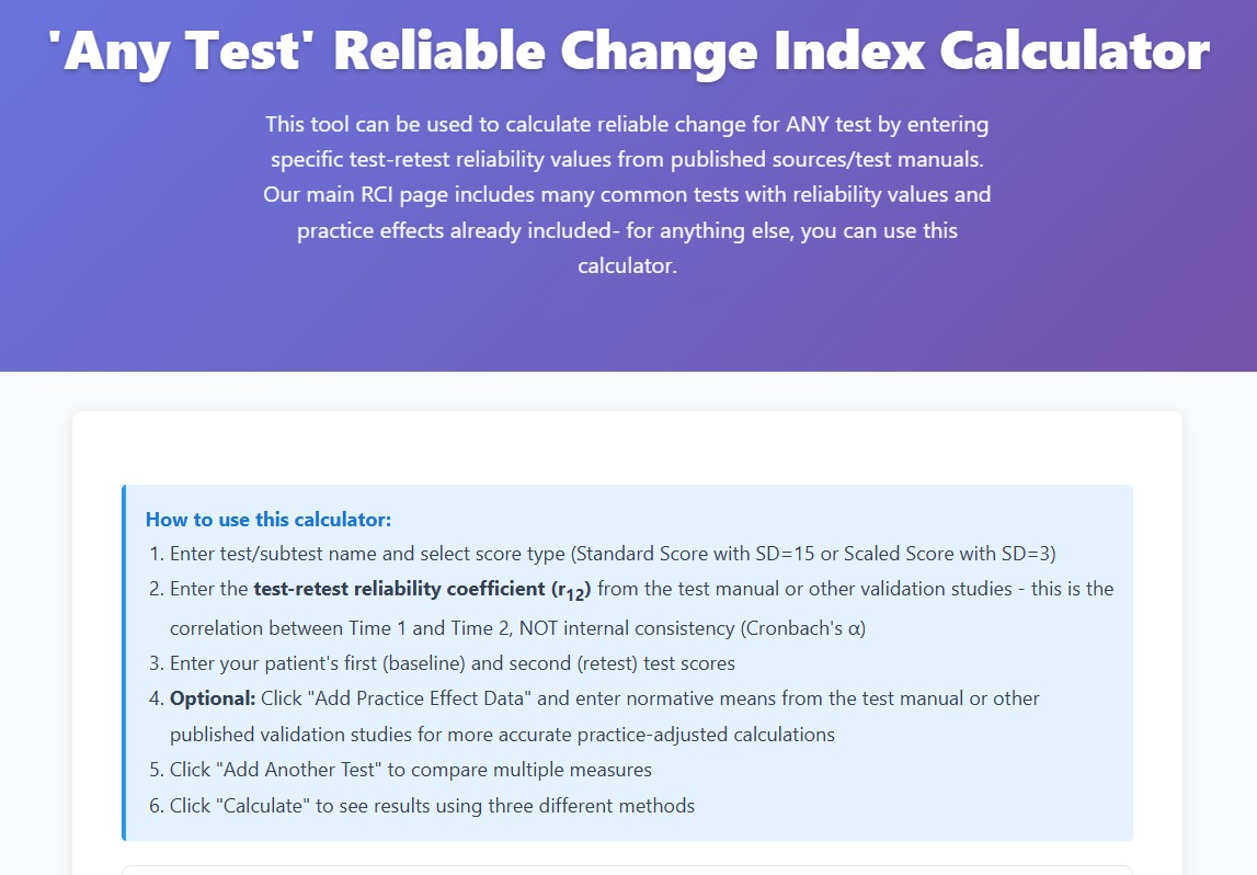 'Any Test' Reliable Change Calculator