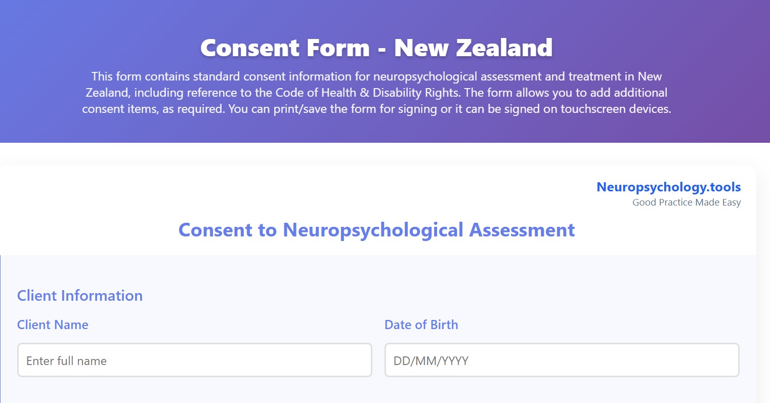 Neuropsychology Consent Form (NZ)