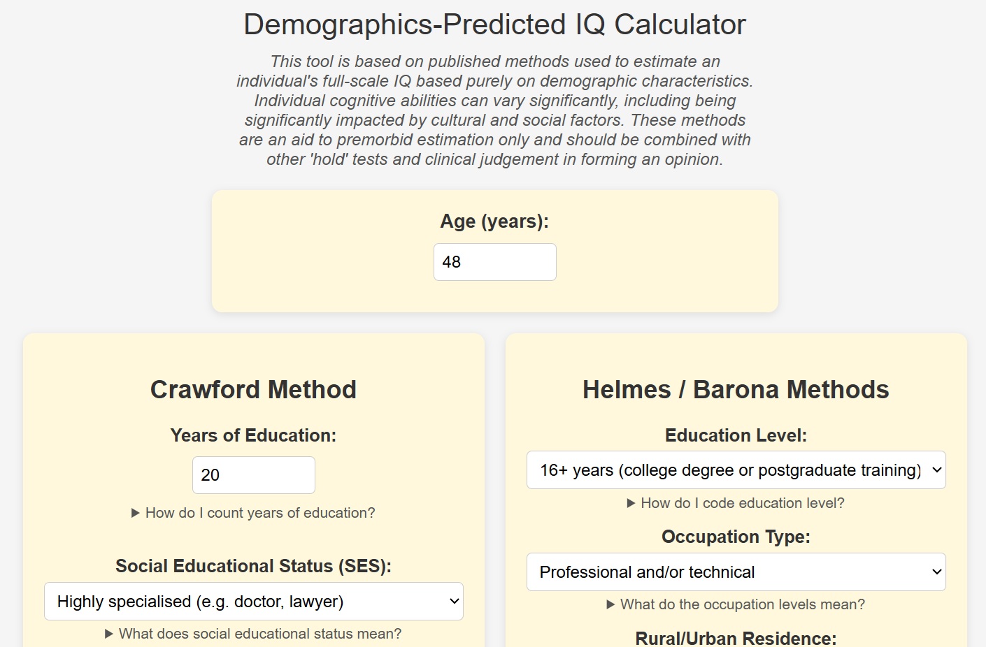 Premorbid IQ Predictor